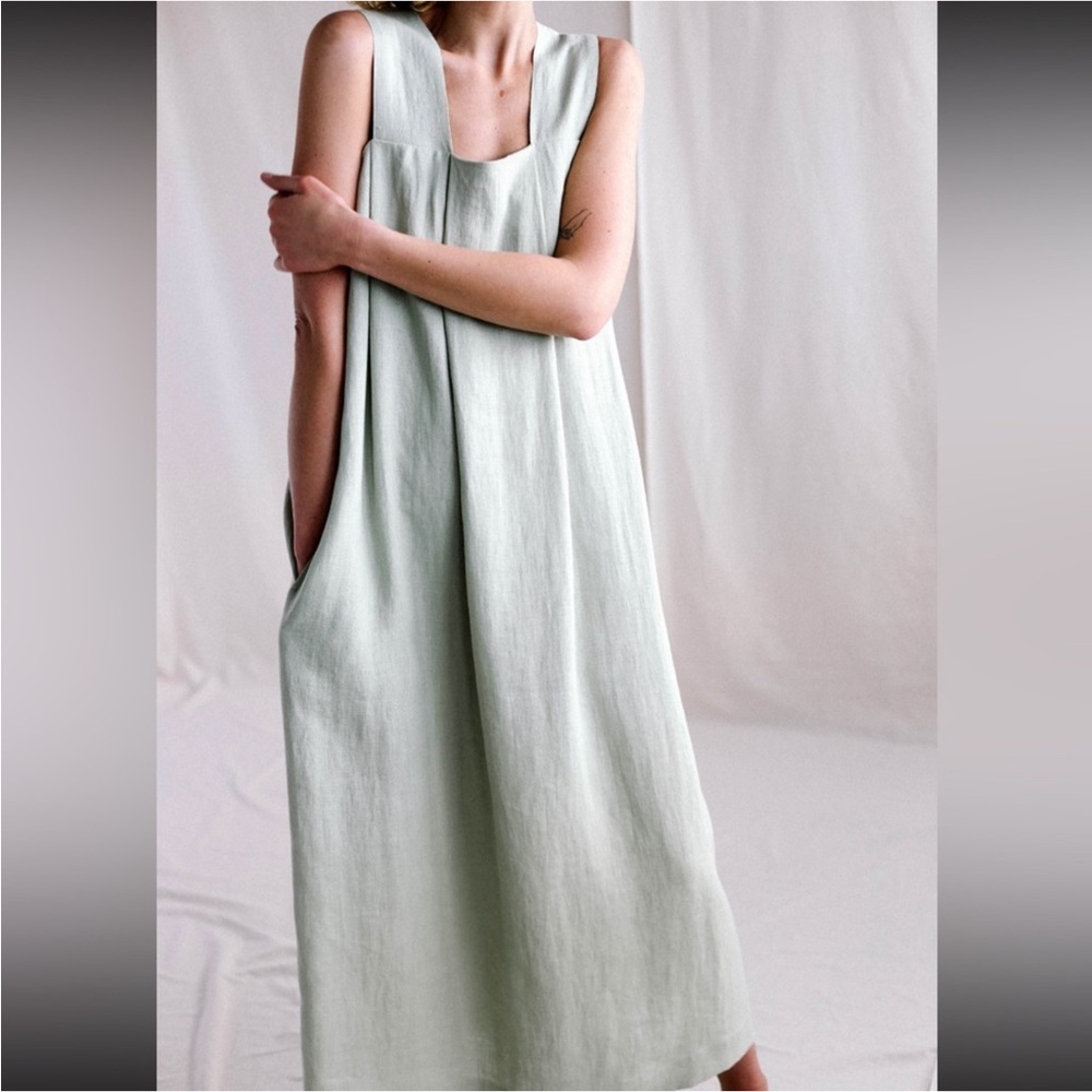 Sleeveless Mint Green Linen Maxi Dress